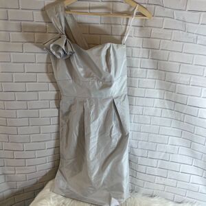 Lynn Lugo Dove Grey Silk One Shoulder Dress Sz 0